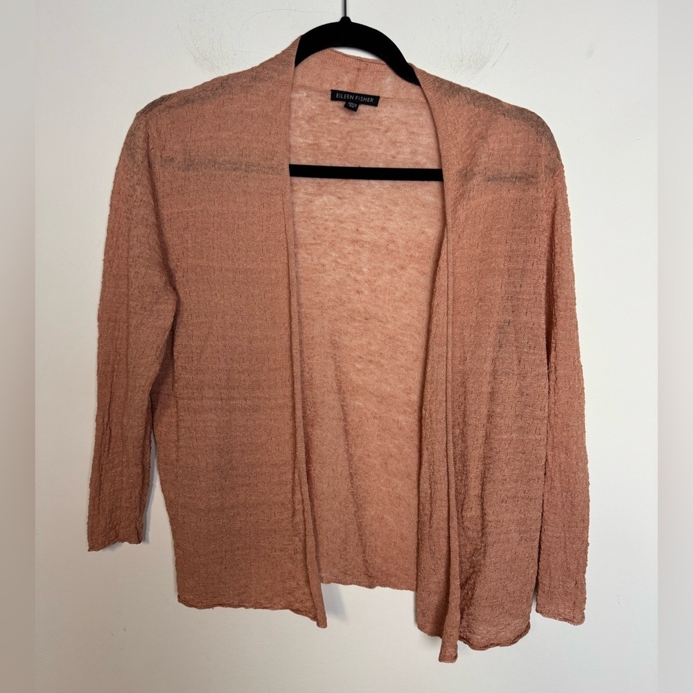 Eileen Fisher Oragnic Linen Coffee cream cardigan textured size small